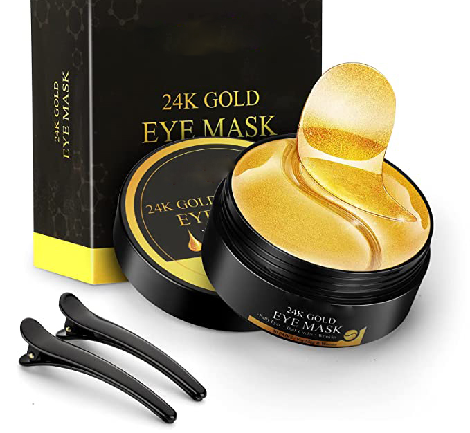Eye Mask - 30 Pairs 24K Gold Under Eye Mask - Eye Masks for Dark Circles and Puffiness, Reduce Wrinkles, Eye Bags and Fine Lines, Under Eye Patches Skin Care for Women and Man, with Hair Clips